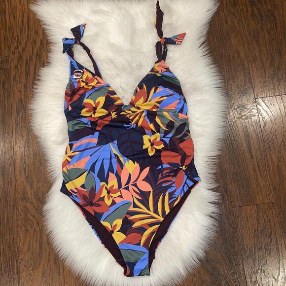 New CACHE COEUR Maternity MALIBU REVERSIBLE Floral & Solid ONE-PIECE SWIMSUIT XL - Picture 4 of 11